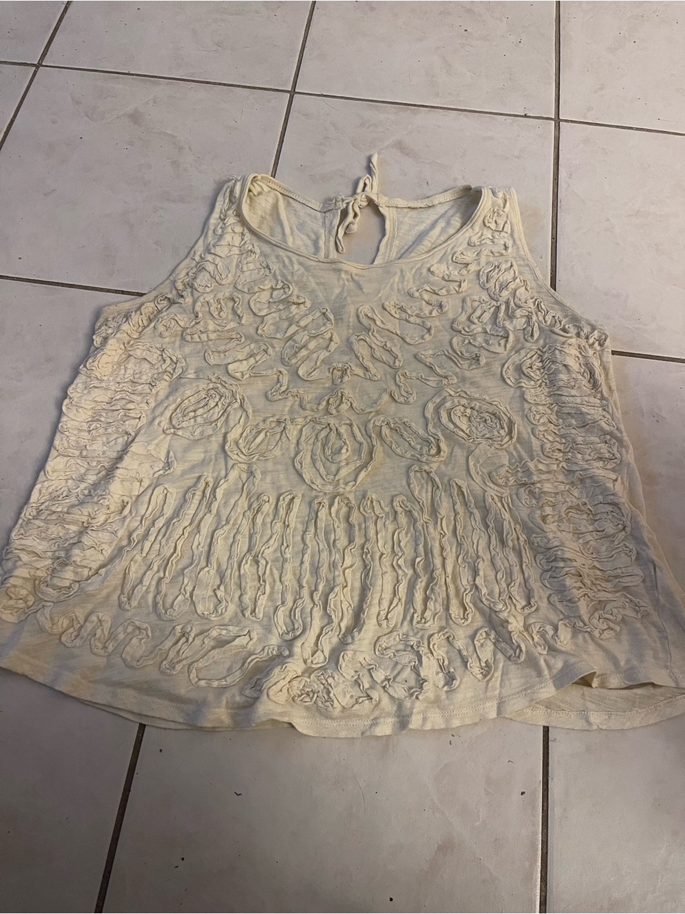Women's Cream Textured Sleeveless Tank Top